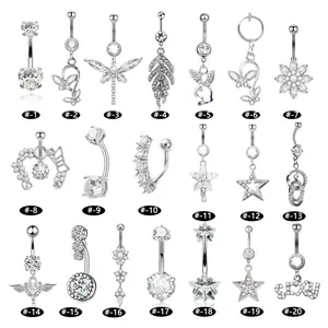 20Pcs 14G 316L Stainless Steel Belly Button Ring Set for Women, CZ Diamond Dangle Navel Piercing Jewelry, Hypoallergenic Belly Rings for Party Festival
