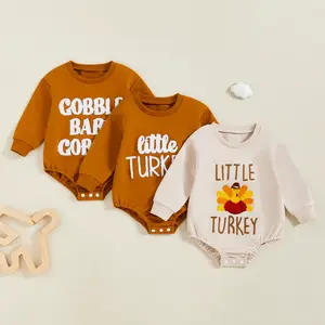 Baby Girl Boy Thanksgiving Outfits Gobble Sweatshirt Romper Sweater Onesie Turkey Oversized Bubble Romper Bodysuit Thanksgiving Clothes