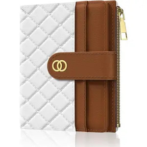Womens Wallet, RFID Small Slim Wallets for Women, Compact Credit Card Holder, Cute Leather Bifold Ladies Purse with Zipper  Pocket and ID Window, White Brown