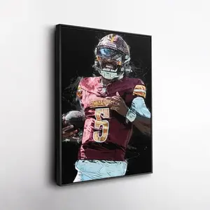 Jayden Daniels Poster - Washington Commanders Football Wall Art, Fan Room Decor, Watercolor Style Poster [UNFRAMED - PRINT ONLY]