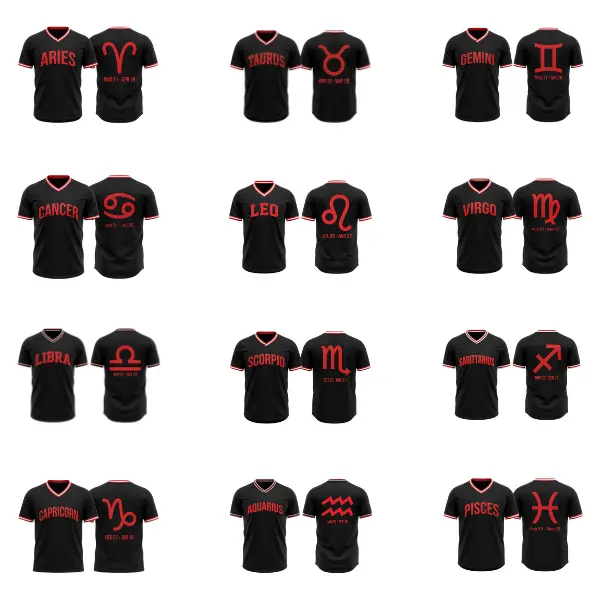 Zodiac V-Neck Soccer Jersey Shirt Black - Astrology Breathable V-Neck Athletic Shirt Front Shirt Vintage Streetwear Gift for Men & Women