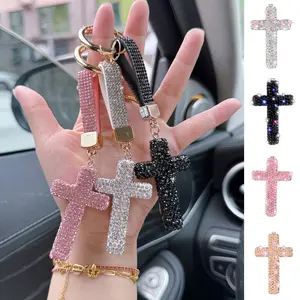 1pc Cross Keychain with Rhinestones, Sparkling Lucky Keychain for Men and Women, Car Key Ring with Rhinestone Inlay, Backpack Pendant, Alloy Easter Gift of Choice link earring prom