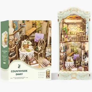 DIY 3D Country Style Wooden Puzzle Book Nook Kit with for Unique Home Decor, Handcrafted Bookends and Craft Model Kit, Perfect Gift for Any Occasion