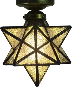 Crystal Flush Mount Moravian Star Ceiling Light Shade with E26 Bulb 8'' Close To Ceiling Light Fixtures for Indoor Restaurant Cafe Loft Bar Living Study Room Corridor Aisle (20cm)