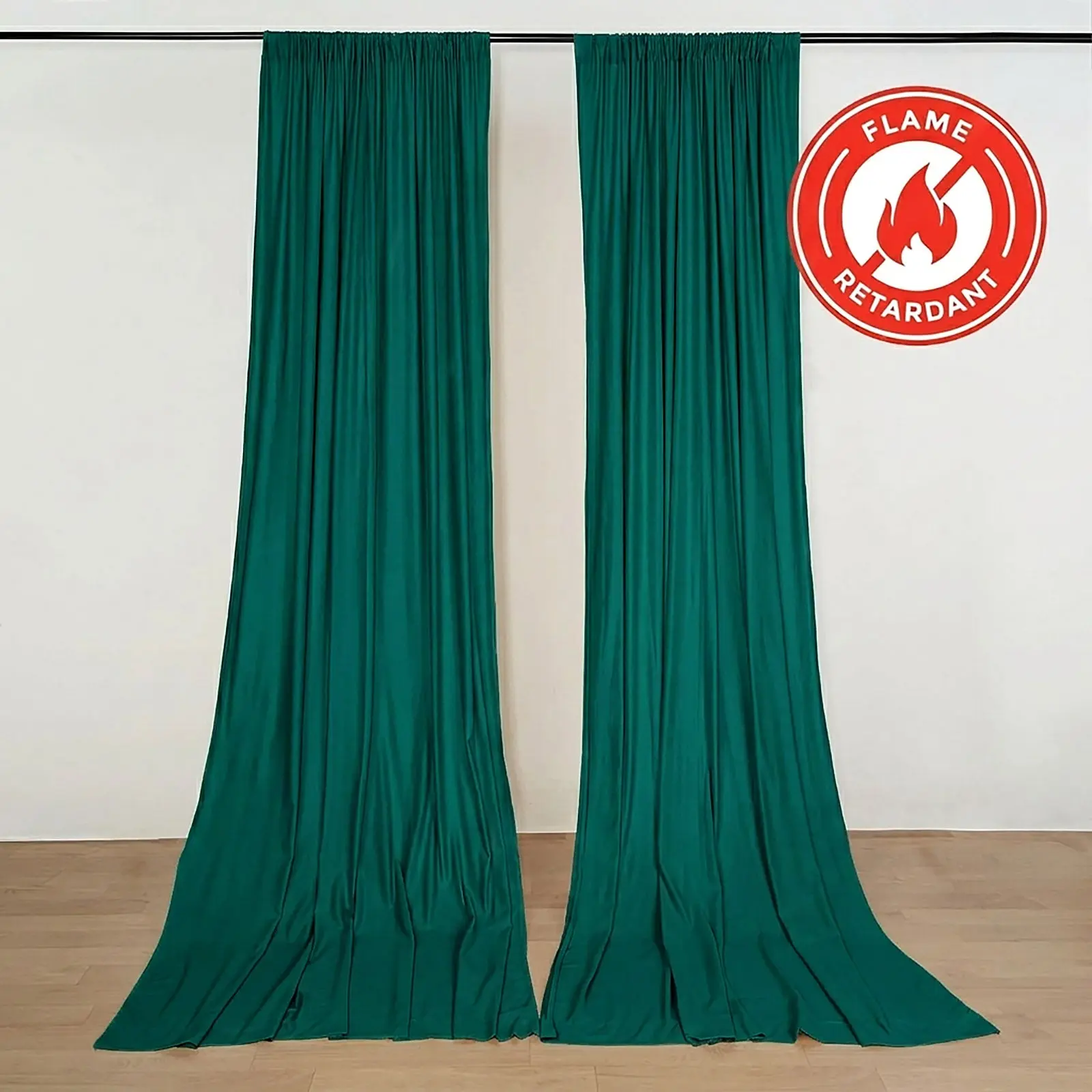 2-Pack Hunter Emerald Green Scuba Fabric Backdrop Drapes, 5ftx10ft Durable Flame-Resistant Event Divider Panels with Rod Pockets for Wedding Venues, Tent, Curtain & Blind Accessories, Corporate Events