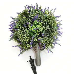 Artificial Lavender Topiary Balls, 24.4 Inch UV-Resistant Faux Flowers, Faux Flower Decorations, Plants, No-Fade Outdoor Decoration for Gardens & Patios