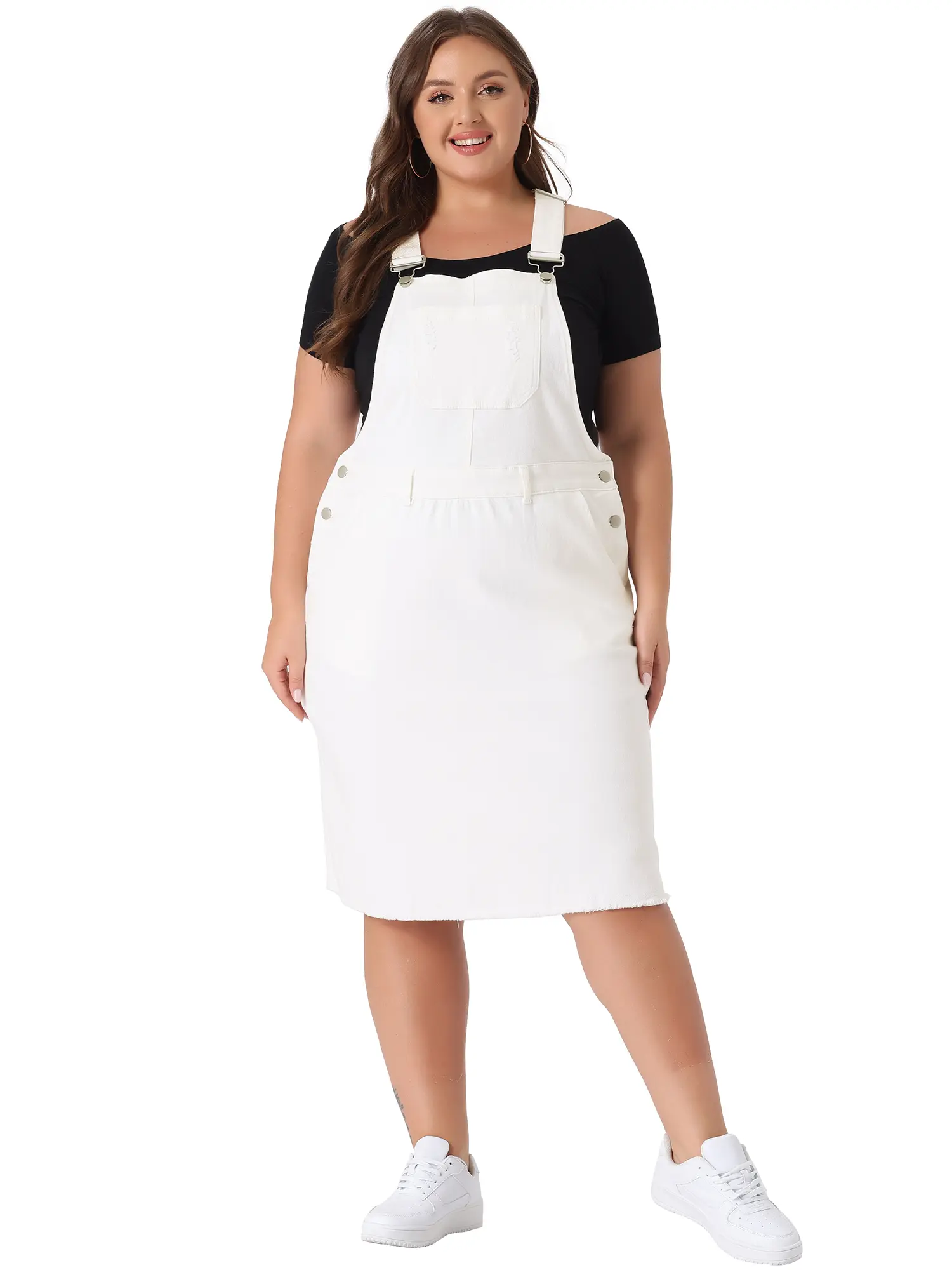 Agnes Orinda Plus Size Jean Skirt Distressed Racerback Suspender Denim Overall Dress