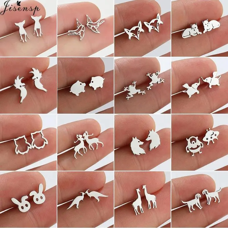 Multiple Mini Stainless Steel Animal Earrings for Women Cute Dog Dinosaur Rabbit Parrot Earings Owl Ear Studs Jewelry