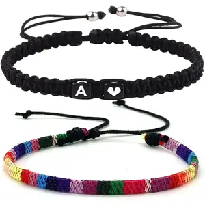 Handmade Rope Braided A-Z Letter Bracelets for Men Women Adjustable Couples Bracelets