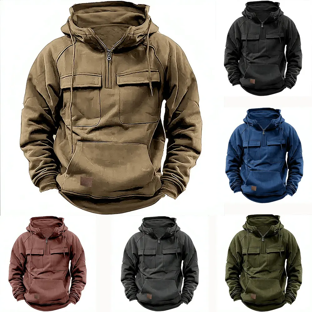 2026 Men's Tactical Quarter Zip Sweatshirt Cargo Pocket Pullover Hoodie Gym Outdoor Workout Top, cozy sweater, men apparel, winter sweater, men cardigan, casual knit, men crewneck, activewear men, mens sportswear