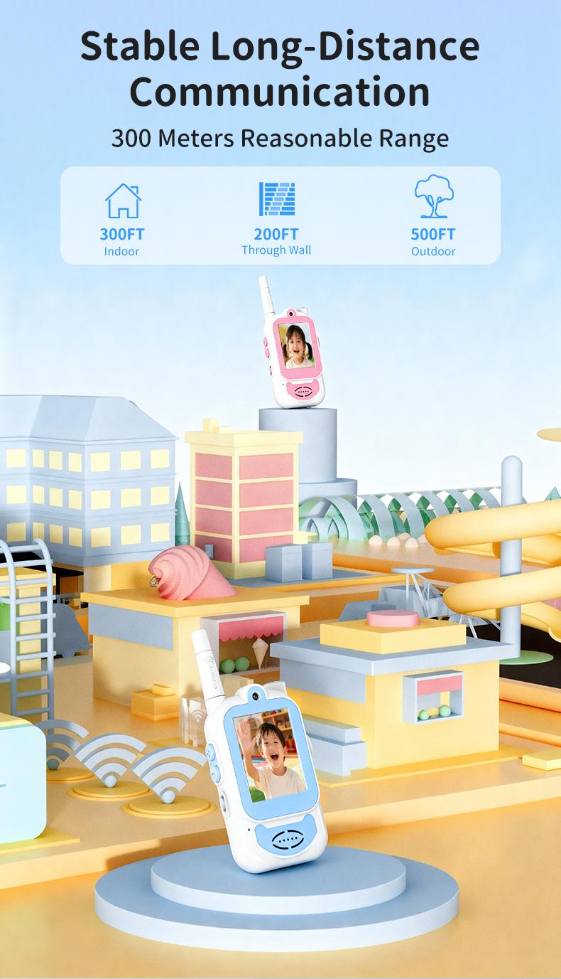 Long Range Kids Video Walkie Talkies 2 Pack – Rechargeable Intercom + Photo & Video Camera, Fun Communication Toy for Ages 3‑12