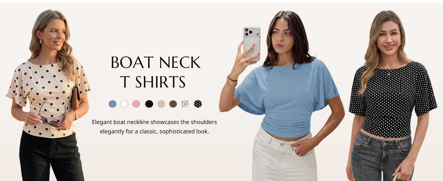 Cicy Bell Women's Summer Wrap Shortleeve Top - Soft Viscose, Boat Neck, Tie Back, Cinched Waist, Print, Cute Tops, Shirts, Women's Clothes