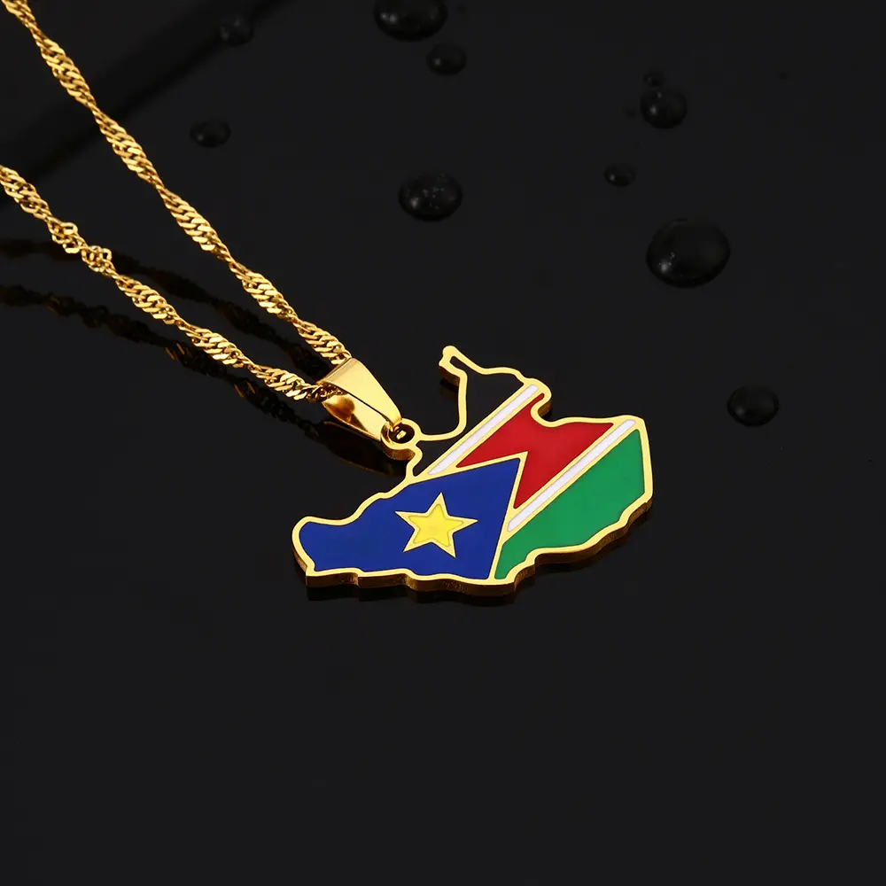 Gold South Sudan map necklace