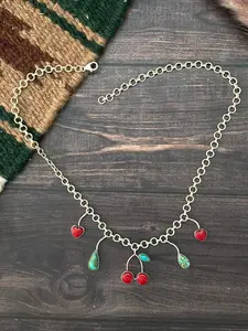 Handmade Sterling Silver Kingman with Sonoran Mountain Turquoise and Rosarita Cherry Necklace "Signed Nizhoni"