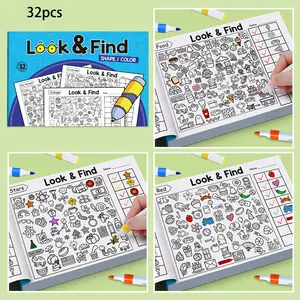32pcs Children Drawing Focus Practice Book, Fun Educational Interactive Coloring, Fun Coloring Exercises, Early Learning Color Book, Suitable for Boys Girls over 3 Years
