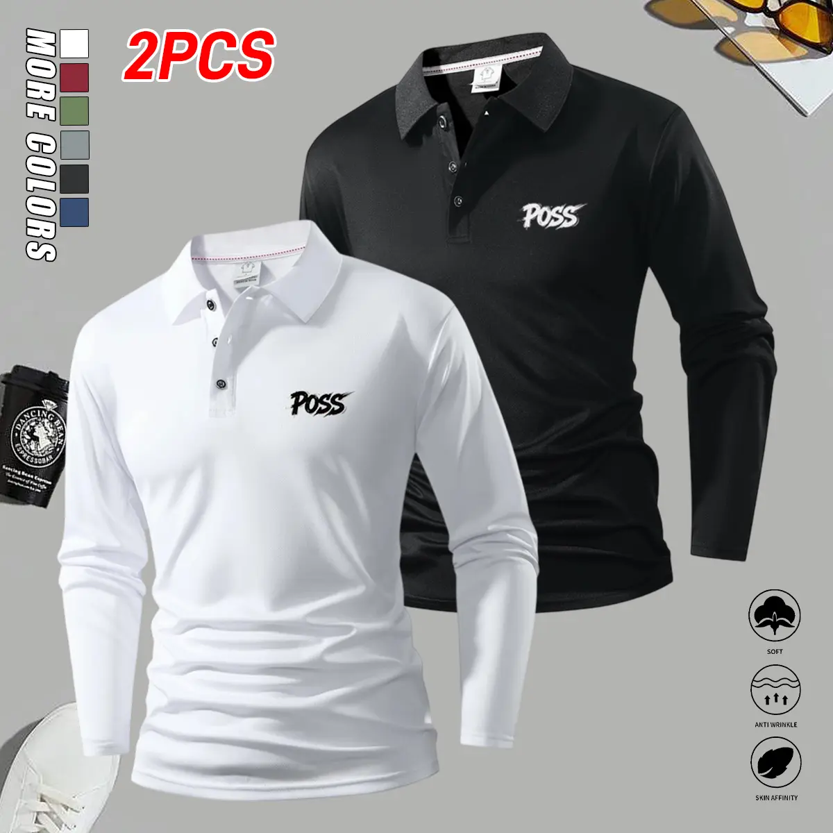 Two-piece set featuring a new high-end men’s fashion printed long-sleeve turn-down collar shirt, comfortable and breathable, suitable for golf, tennis training, and business casual wear.