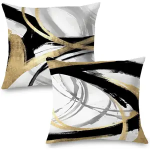 2pcs black grey gold splashed ink art style pillow cover, Bedroom Decorative Accessories, for personal use, as a gift for family and friends (excluding pillow core)
