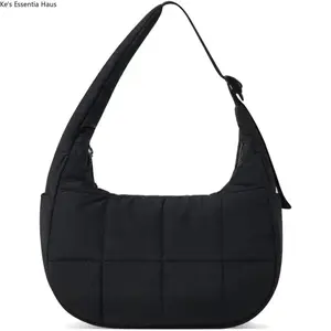Small Puffer Crescent Shoulder Bag for Women Quilted Nylon Waterproof with Side Pocket for Cans Lightweight Travel Gym Purse FOR FALL SpringStatements