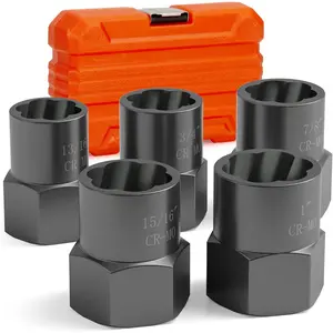 5PCS Bolt Extractor Kit, 1/2" Drive Lug Nut Remover Tool, Nut Extractor Set Large Size 19-25mm For Removing Stripped, Damaged, Rounded off and Rusted, Studs