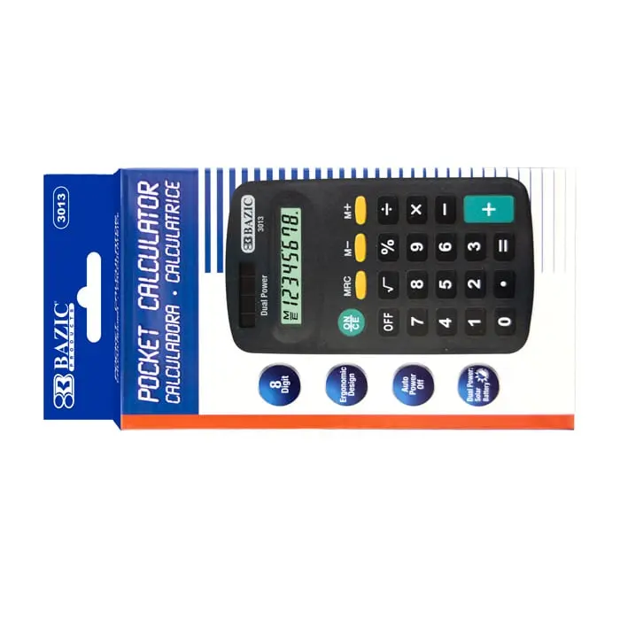 Bazic 3013 8-Digit Dual Power Pocket Size Calculator - Black