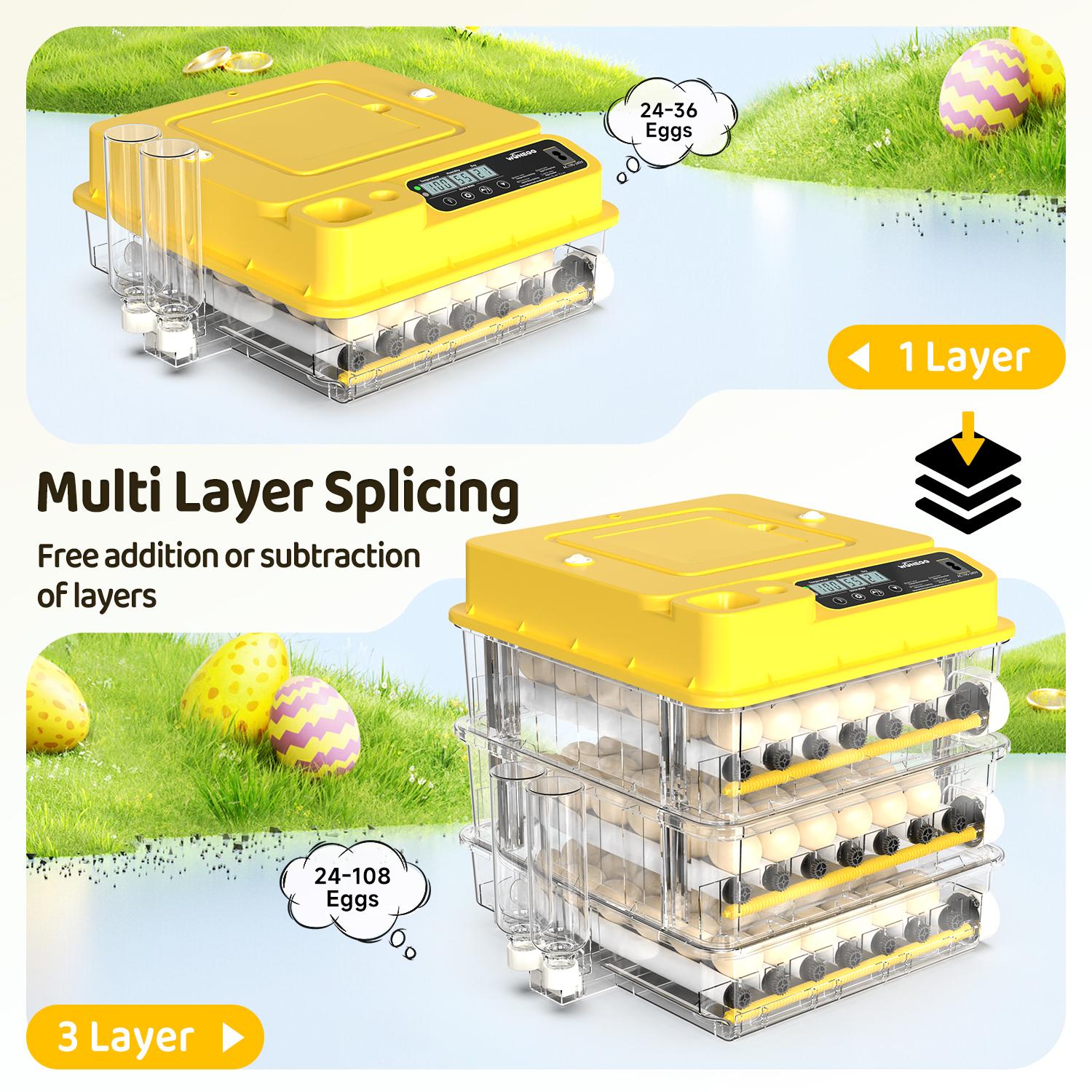 Fully Automatic 36/72/108-Egg Smart Incubator, Featuring An Innovative Pulse Dot-matrix Heating Mode, Automatic Egg Turning, Automatic Watering And Humidity Control, Precise Temperature Regulation, Freely Adjustable Shaft Spacing