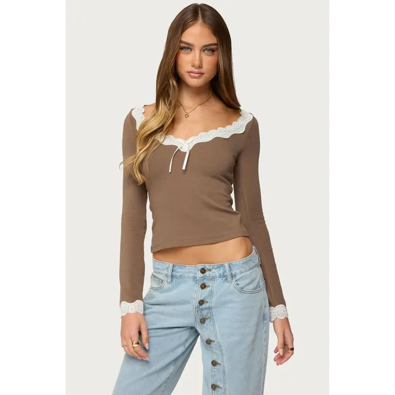 Edikted Women's Lacey Long Sleeve Knit Top - TikTok Shop