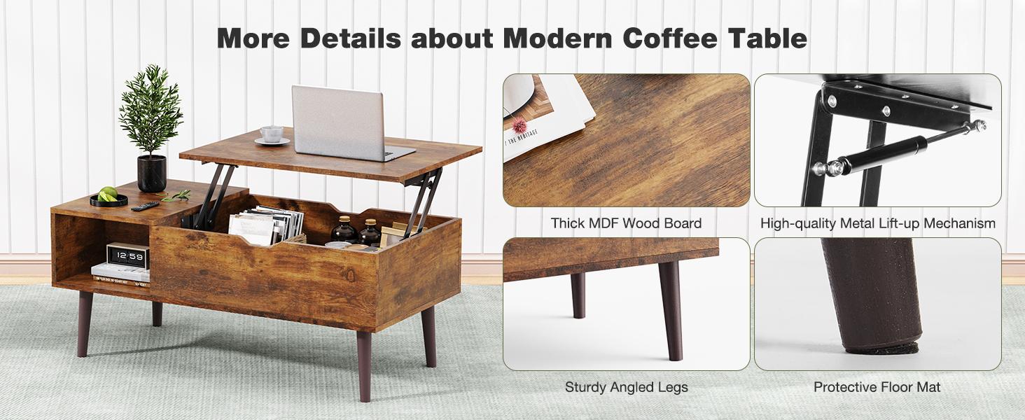 Coffee Table,Lift Top Coffee Tables for Living Room,Rising Tabletop Wood Dining Center Tables with Storage Shelf and Hidden Compartment Coffee Table,Lift Top Coffee Tables for Living Room,Rising Tabletop Wood Dining Center Tables with Storage Shelf and Hidden Compartment
