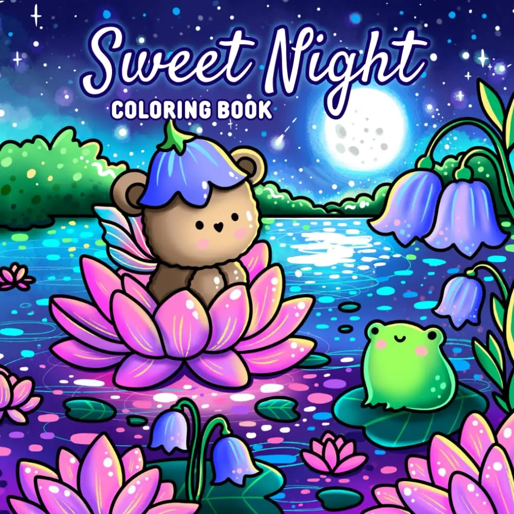 Sweet Night A Hand-Drawn Coloring Book for All Ages – 42 Magical Illustrations of Starry Skies, Cute Animals, and Peaceful Night Scenes: Relax and Per