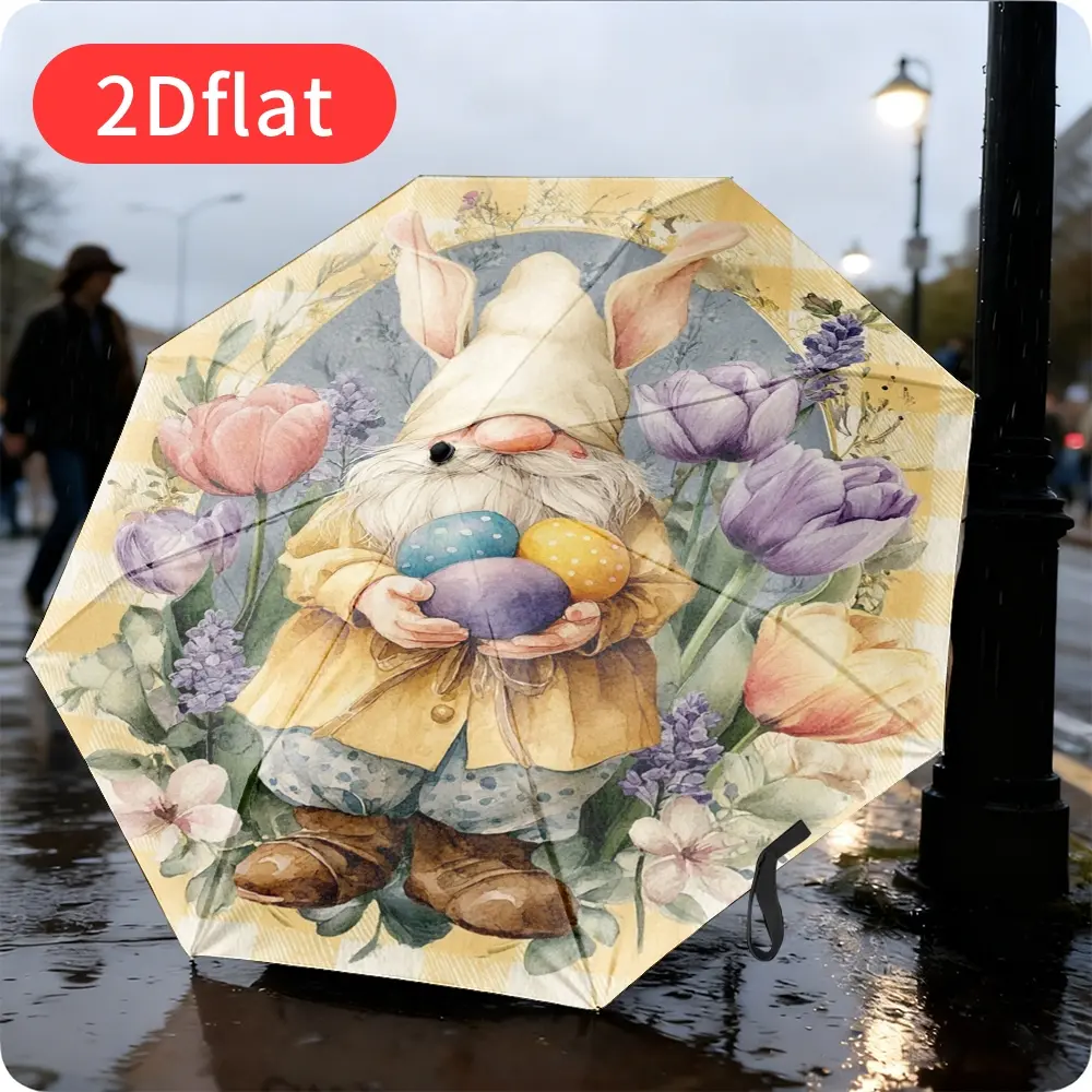An Easter bunny-themed folding umbrella – featuring an adorable bunny design with colorful Easter eggs and vibrant floral patterns, lightweight and portable, durable canopy, suitable for all occasions, perfect as a