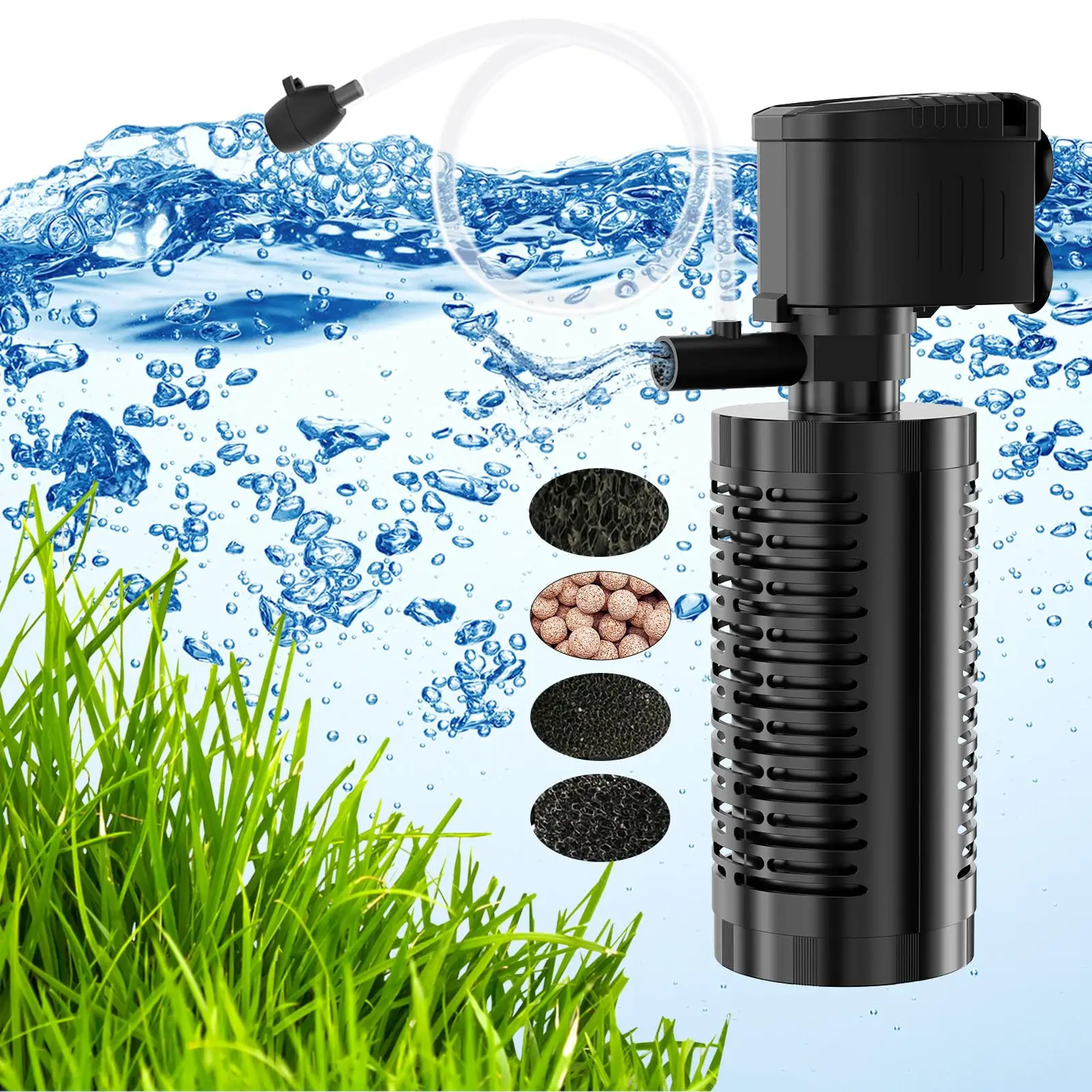 AquaMiracle 4-Stage Fish Tank Filter, Submersible Aquarium Filter Internal Fish Filter with Aeration, for 10-70 Gallon Fish Tanks aquarium filter