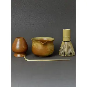 Matcha  Set - 4 count  Ceremonial Kit with 9oz Ceramic Bowl with Spout,  Whisk, Scoop, Whisk Holder &  Manual - Traditional Matcha Starter Kit for Daily Use