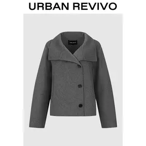 URBAN REVIVO Women's Chic Large-Collar Short-Length Trench Coat - Fashion Jackets, Stylish Outerwear, Statement Clothes, UWM150083