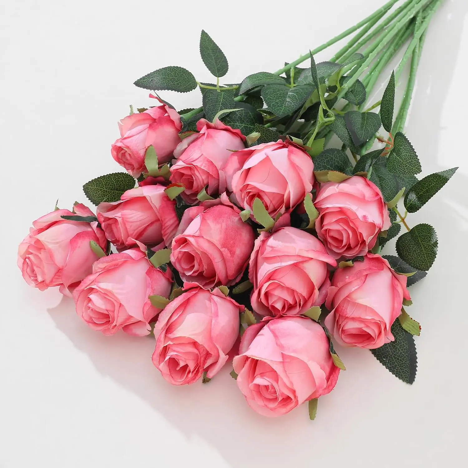12Pcs Lightweight Luxury Dark Pink Silk Fake Roses with 18.1in Trimmable Stems - Fade-Resistant, Natural-Look Artificial Flowers for Home Table Centerpieces, Valentine's Day Indoor Outdoor Bridal Accents (Plastic Box-Compatible)