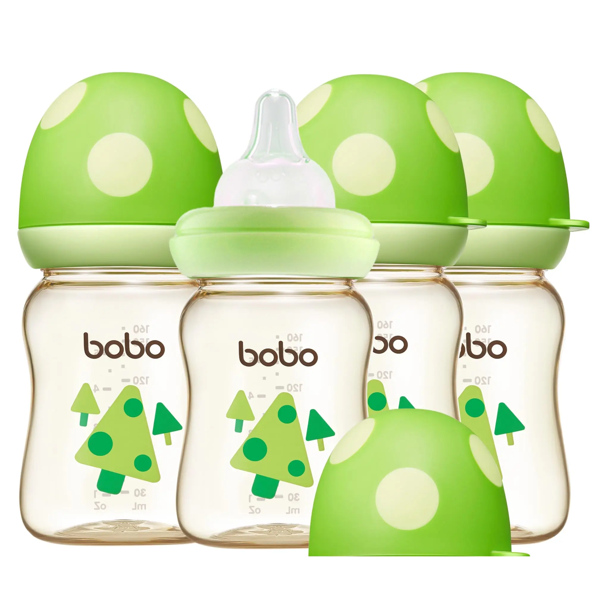Ppsu Bottle Wide Neck  Anti-colic With Response Nipple Streamlined Body Easy To Clean (5.4oz (pack Of 4) Green)