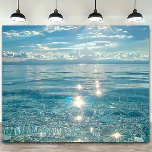 2D Flat Banner, 1pc Romantic Blue Ocean Tapestry Backdrop - Sparkling Seascape Party Background, Material, Ideal for Home Decor, Outdoor Events and Party Backdrops, Outdoor Decoration | Serene Atmosphere | Lightweight Design, Beach Themed