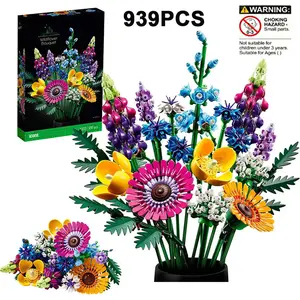 939PCS Creative Wildflower Bouquet Flower Building Blocks Assemble Bricks Botanical Toy Birthday Gift For Girl Adult