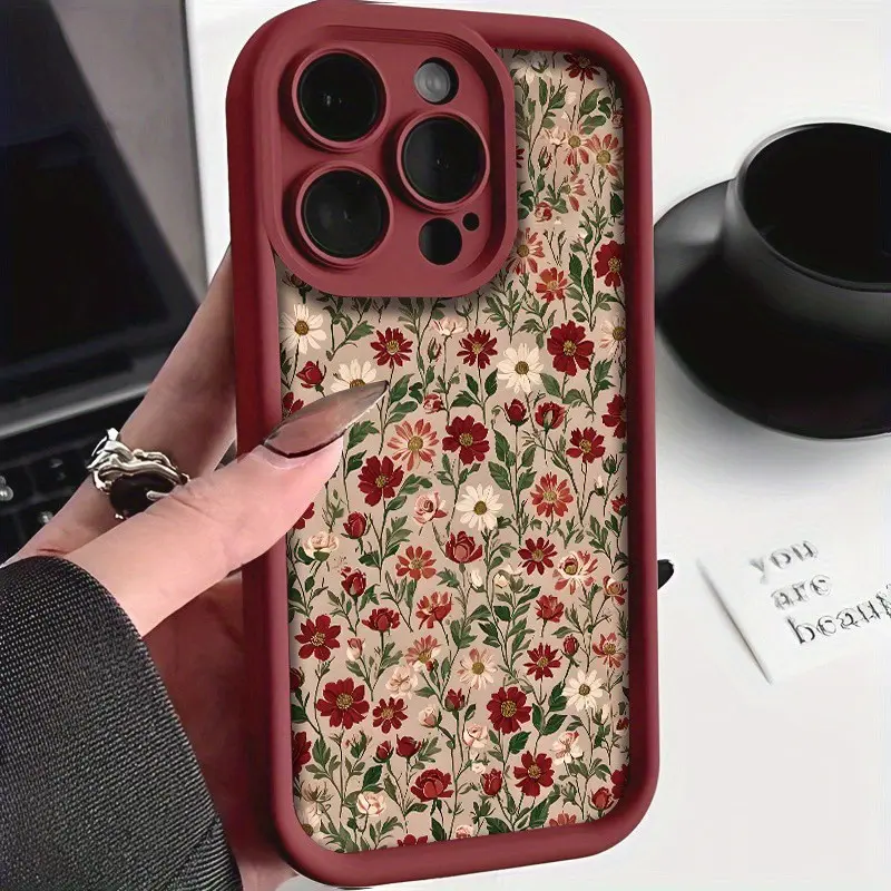Vintage Floral Design Phone Case, Shockproof Ultra-Thin Protective Cover, Protector, Full Camera Lens Protection, Fits iPhone 17/16/15/14/13/12/11/plus/pro Max