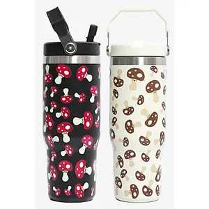 30 oz Mushroom Print Tumbler with Handle and Flip Straw
