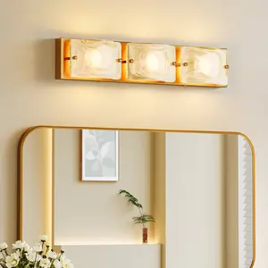 Tribesigns 3 Tiles Cloud Glass Gold Copper Bathroom Vanity Light LED Modern Wall Lighting Fixtures Over Mirror 22-Inch 3CCT Adjustable Dimmable 2700K/4000K/6500K Energy Efficient