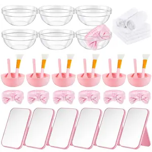 6 Sets Spa Party Supplies Set for Girls Facial Mask Mixing Set with Bowls, Silicone Brushes, Hair Bands, Folding Mirrors & Towels for Home/Salon Skincare