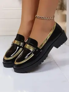Women's Campus Style Thick Sole Loafers, Trim, Anti-Slip Soft Leather, Comfortable Versatile Commuter Shoes, Perfect for Daily Wear