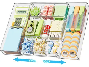 Summer Super Deal Silverware Organizer Expandable Kitchen Utensil Drawer Organizer with 11 Compartment Large Cutlery Organizer Tray for Forks Knives Office Supplies bedroom Makeup Clear Acrylic Drawer Storage  Tray,6 Drawer Dividers