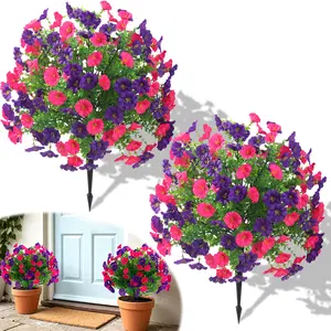 2pcs 24" Mixed-Color Morning Glory Artificial Plants (with stakes), UV-resistant, suitable  for porches, homes, patios, balconies, and gardens artificial flowers flower summervibes.