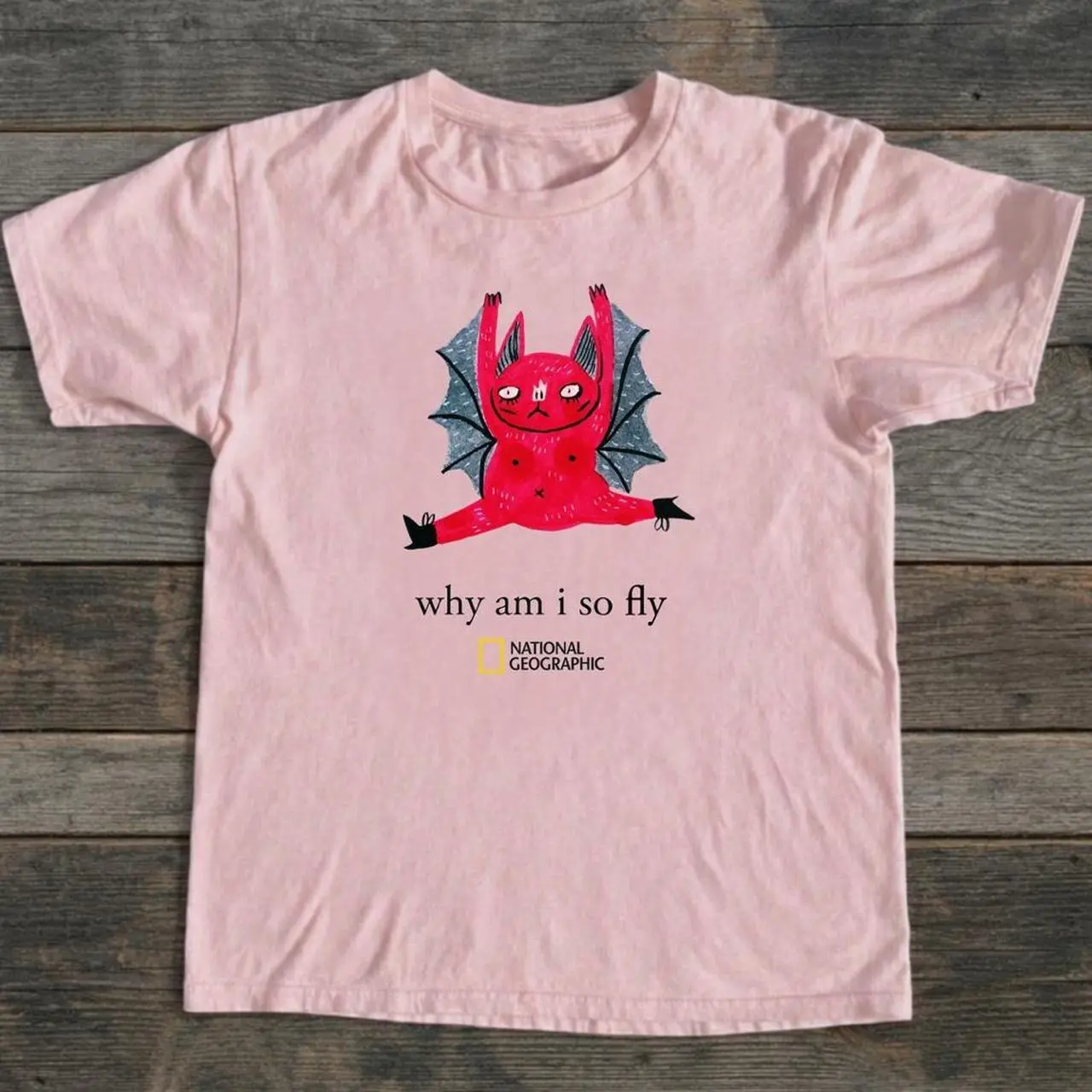Why Am I So Fly National Geographic Bat T-shirt And Baby Tee | Cute Red Devil Bat Graphic Shirt, Vintage Mall Goth Aesthetic Tee, Retro Alternative Grunge Top, Harajuku Edgy Streetwear Clothing, Quirky Emo Gift