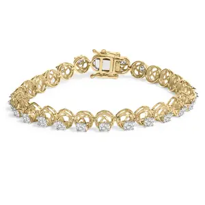 14K Yellow Gold Plated .925 Sterling Silver 3 9/10 Cttw Diamond Buttercup Style Tennis Bracelet
