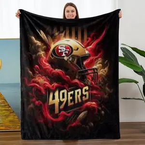 Comfortable Flannel Blanket, San Francisco 49ers Gold Helmet Smoke Pattern, Perfect for Living Room Relaxation and Camping, Ideal Gift