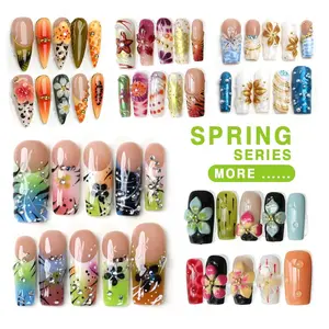 MuseMoodNails 3D Handmade Acrylic Press on Nails, Reusable Spring Series Kit, Long-Lasting Salon Quality Almond Shape, Elegant Nail Inspo for Deep Skin Tones