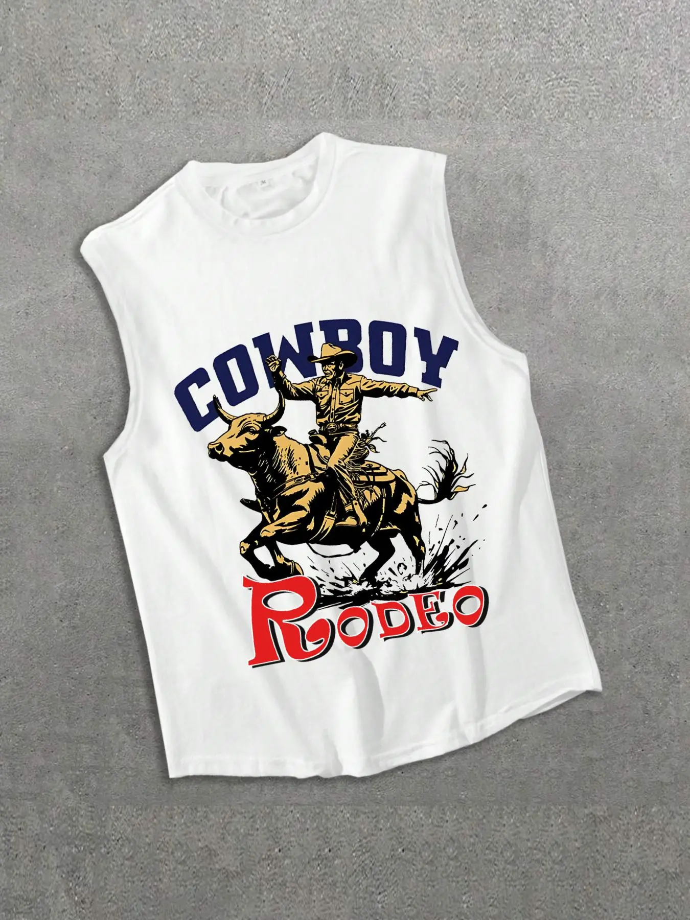 Men's Regular Fit Cowboy & Bull Print Sleeveless Tank Top, Casual Comfy Round Neck Top for Summer, Menswear for Daily Wear, Socks