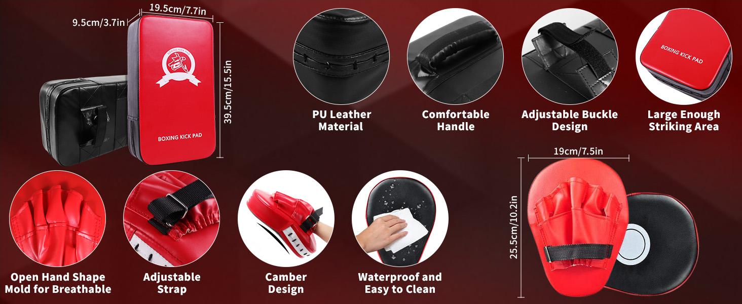 Cyfie Kids Boxing Set - Professional Kick Pads & Gloves for Karate/Taekwondo. Perfect Home Workout Gear for Toddlers & Youth (Red)