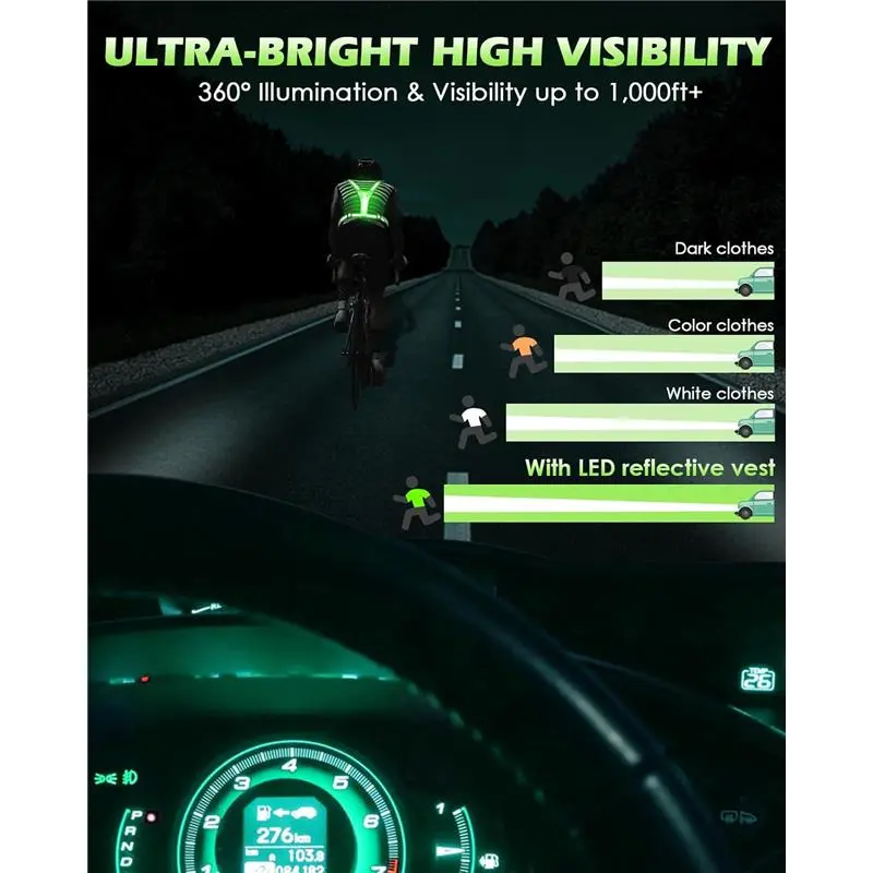 LED Reflective Vest - Rechargeable Light Up Running Vest for Men, Women & Kids, 5 Color Modes, Adjustable Shoulder Lengths, 0.35lb Weight